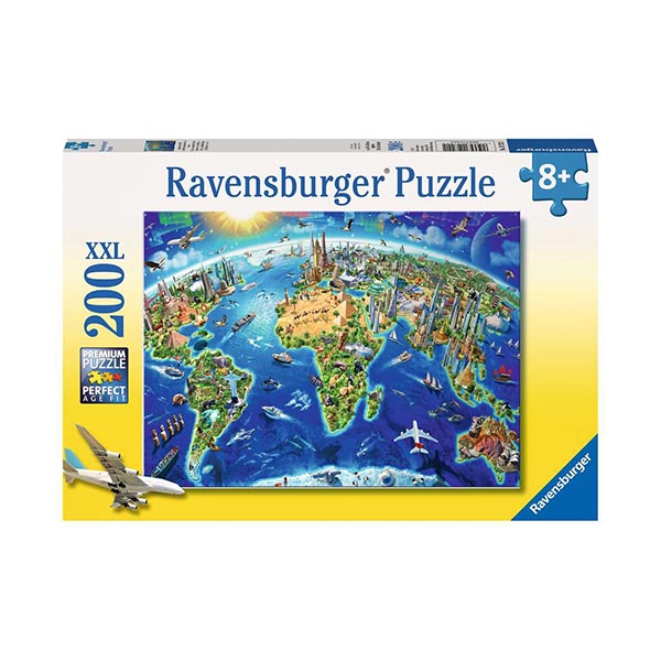 Puzzle 200 XXL Ravensburger 12722 Veľká mapa sveta