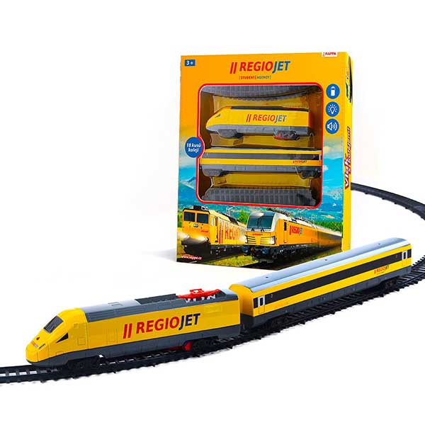 Vlak Žltý Regiojet so zvukom a svetlom - funkčný model súpravy
